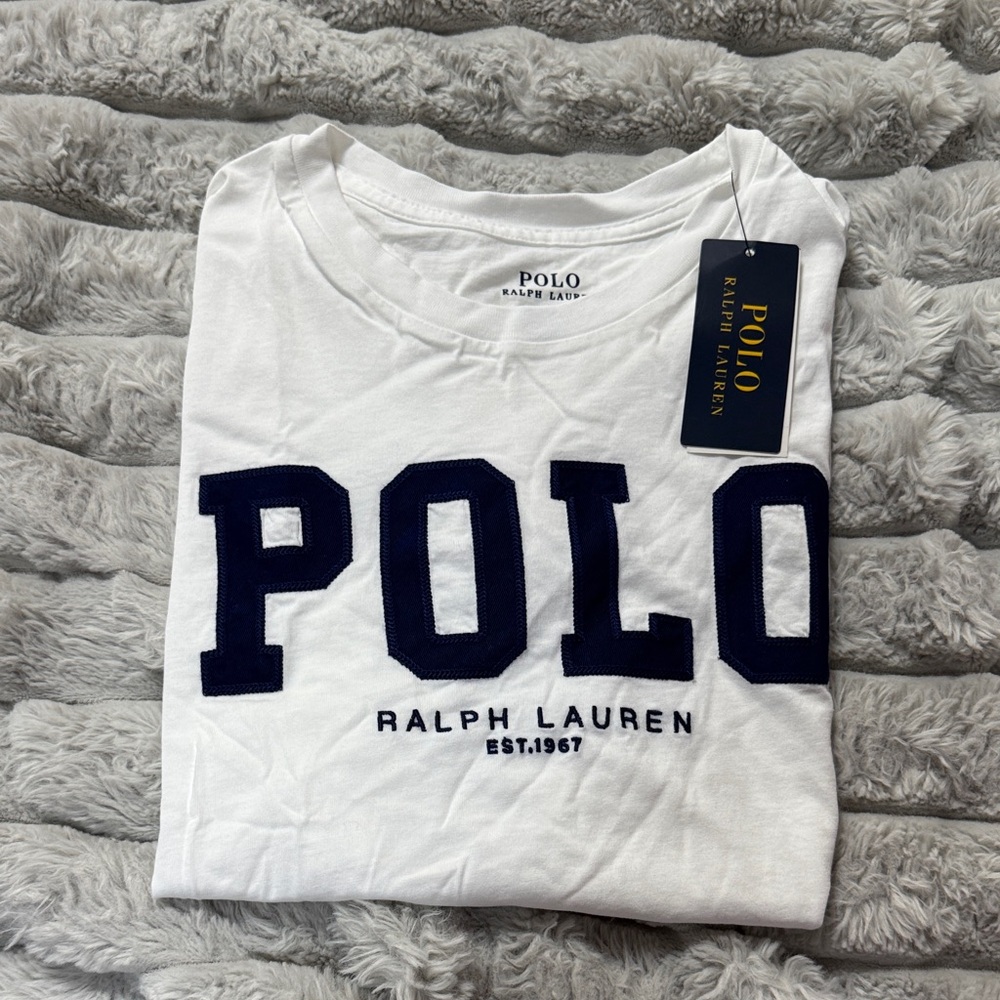 Polo by Ralph Lauren White Short Sleeve Tee with Navy Logo NWT